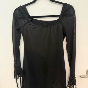 Black Mesh Long Sleeve Dress